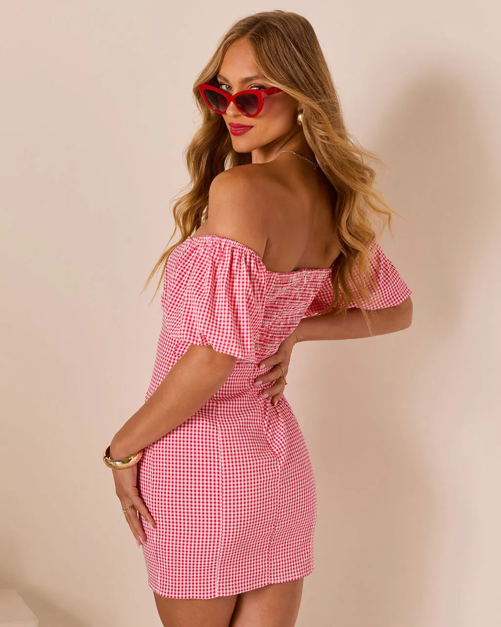 Palomino Gingham Puff Sleeve Mini Dress sold by Vici product image thumbnail 4