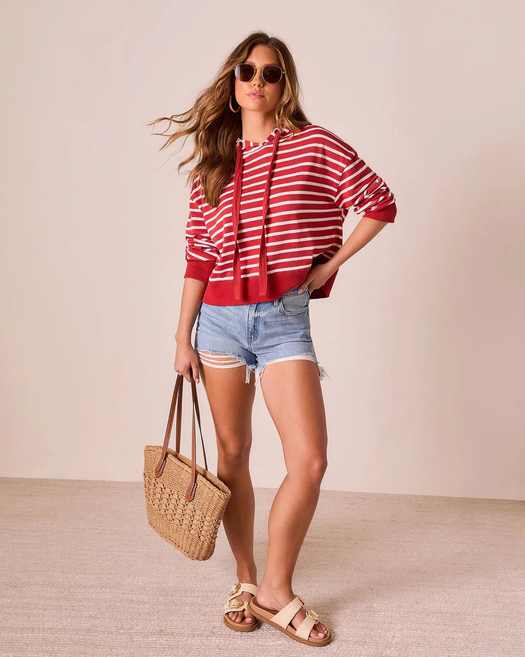 Farrien Striped Hooded Drawstring Sweater sold by Vici product image thumbnail 2