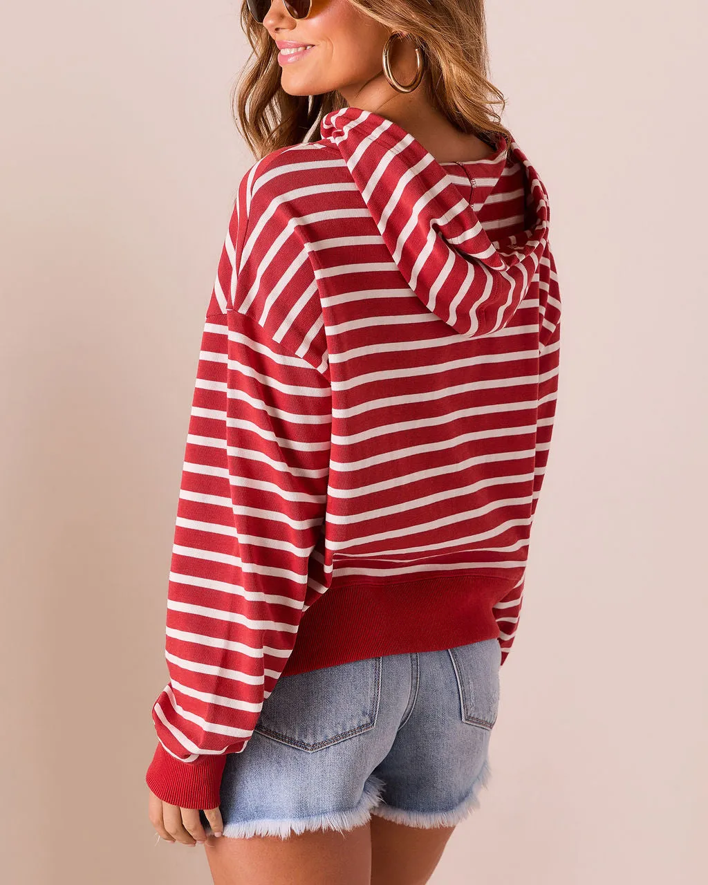 Farrien Striped Hooded Drawstring Sweater sold by Vici product image thumbnail 4