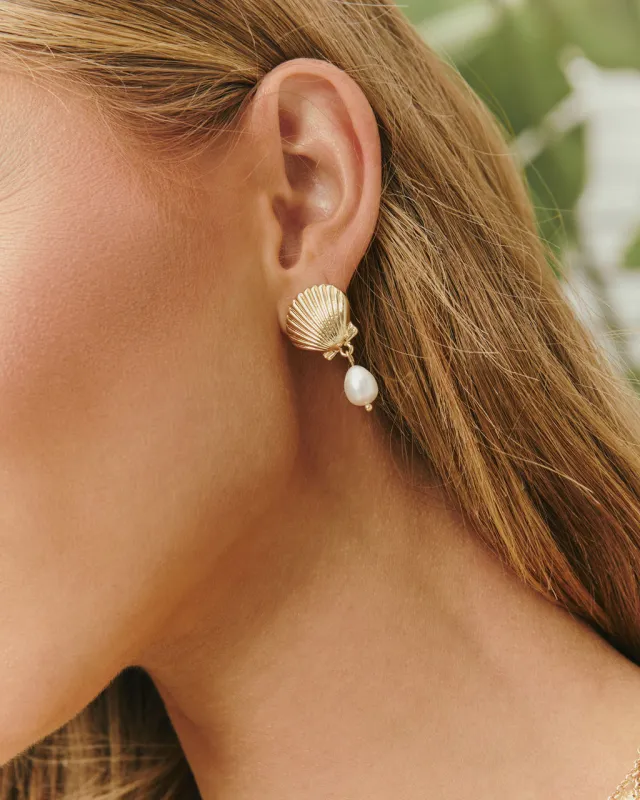 Honeylight Shell And Pearl Drop Earrings sold by Vici