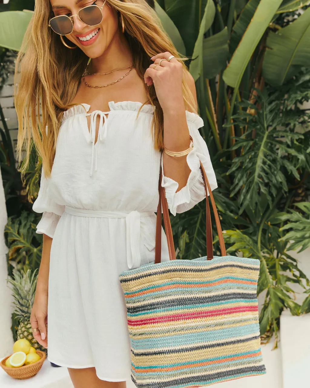 Sunset Somewhere Striped Beach Tote Bag sold by Vici product image thumbnail 4