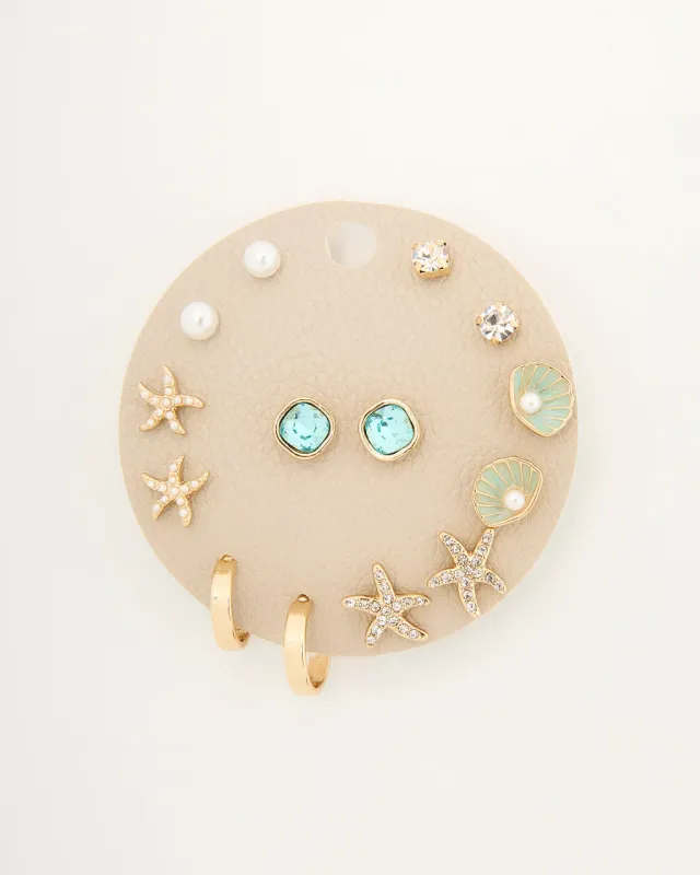 Tide Whisper Starfish And Shell Earring Stud Set sold by Vici