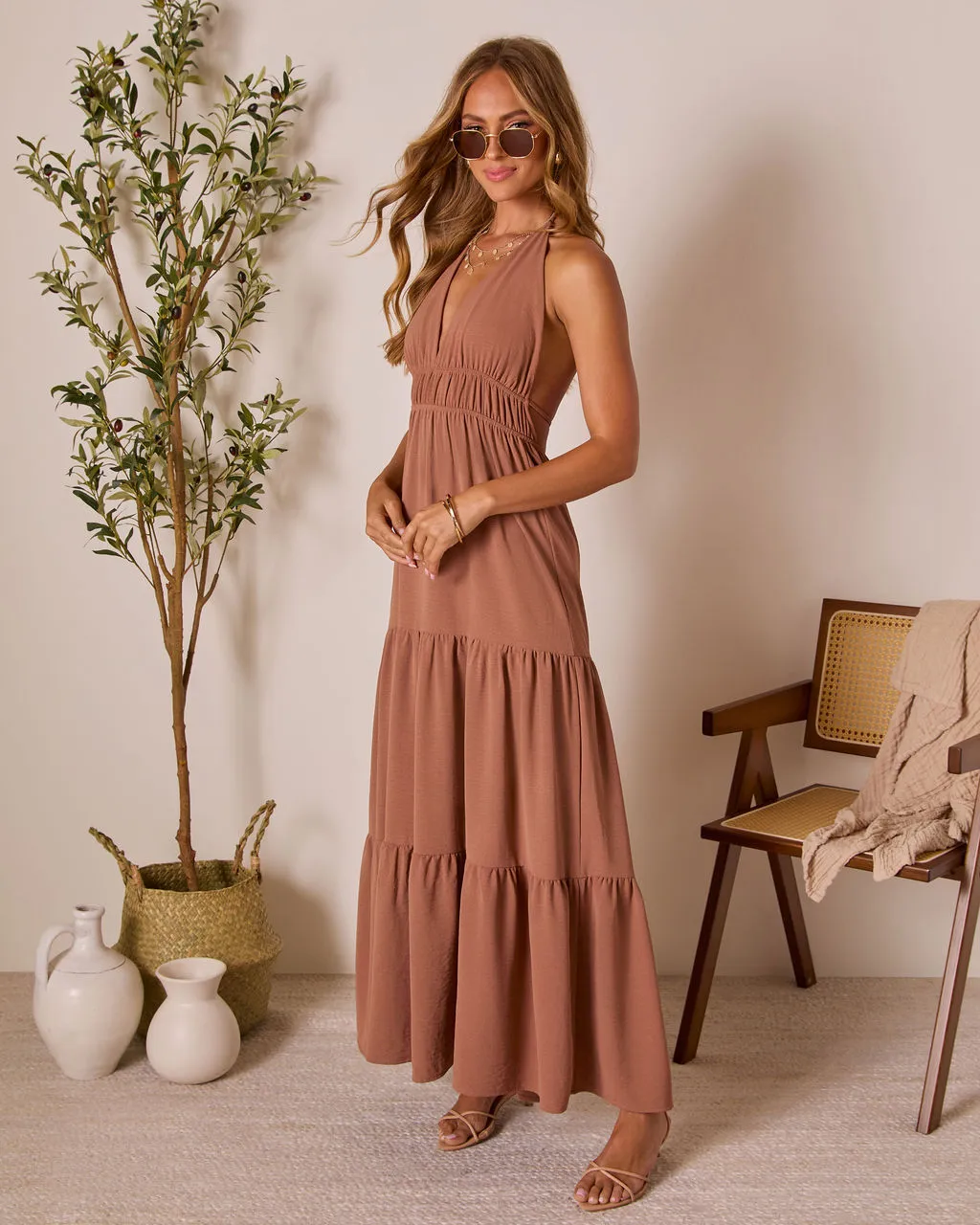 Seaflower Tiered Halter Neck Maxi Dress sold by Vici product image thumbnail 3