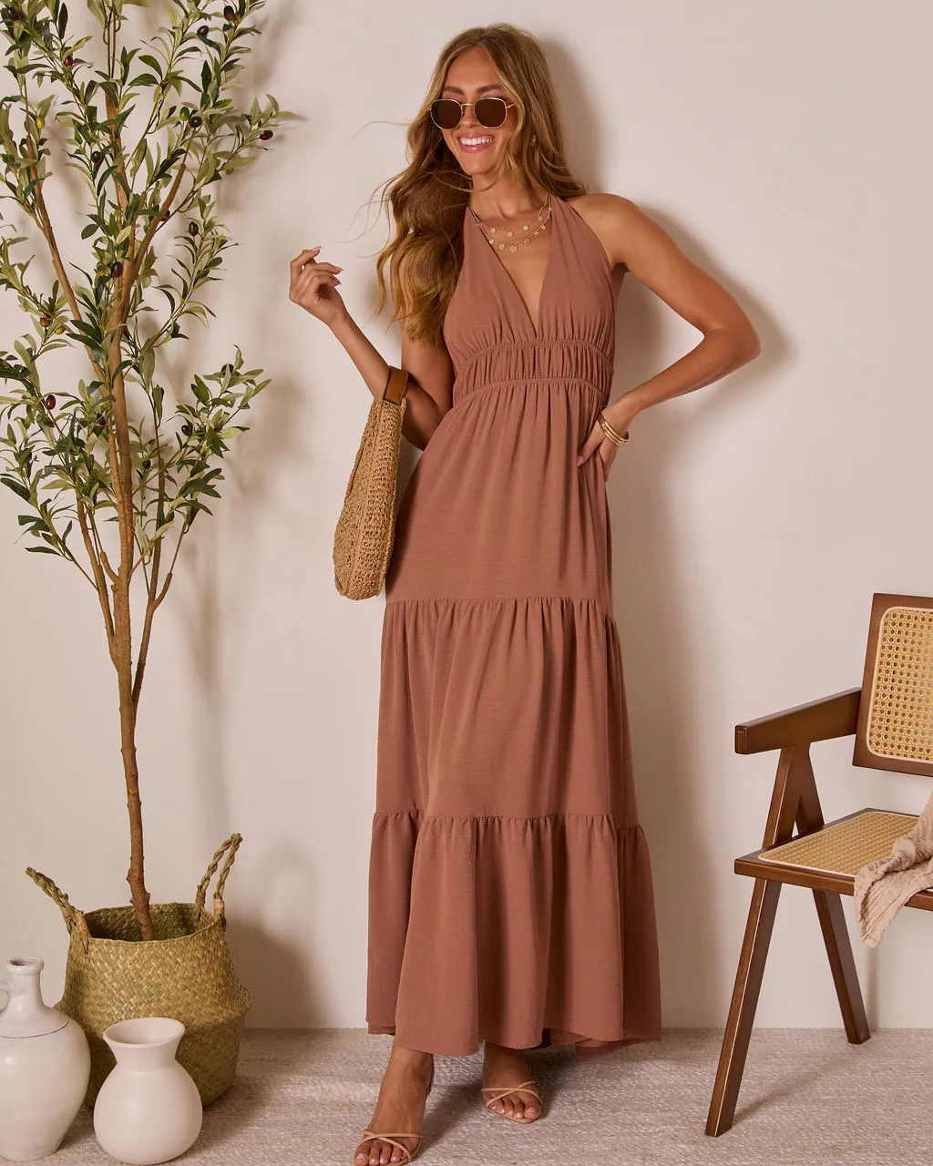 Seaflower Tiered Halter Neck Maxi Dress sold by Vici product image thumbnail 5