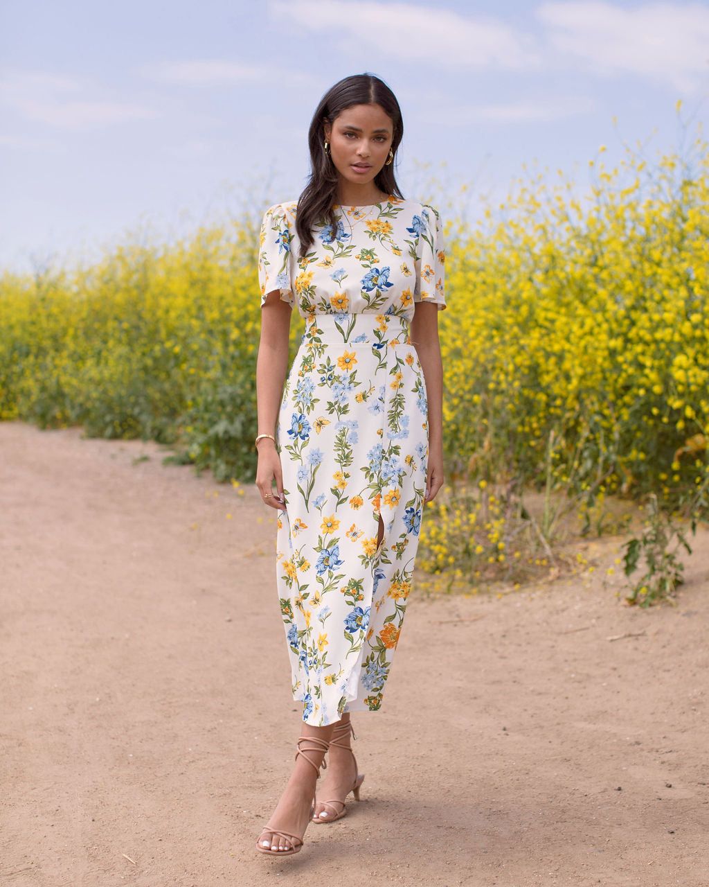 Garden Of Butterflies Slit Midi Dress - White - FINAL SALE sold by Vici