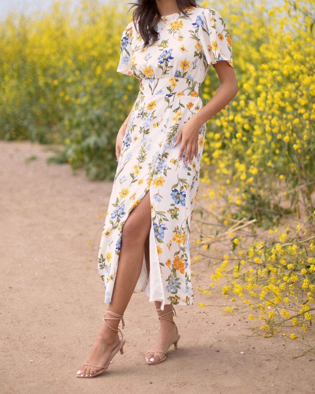 Garden Of Butterflies Slit Midi Dress - White - FINAL SALE sold by Vici product image thumbnail 2