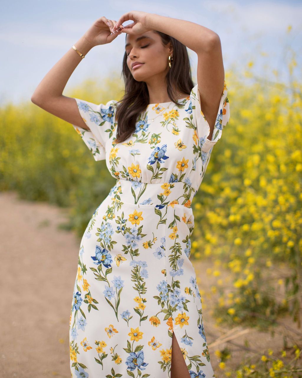 Garden Of Butterflies Slit Midi Dress - White - FINAL SALE sold by Vici product image thumbnail 6