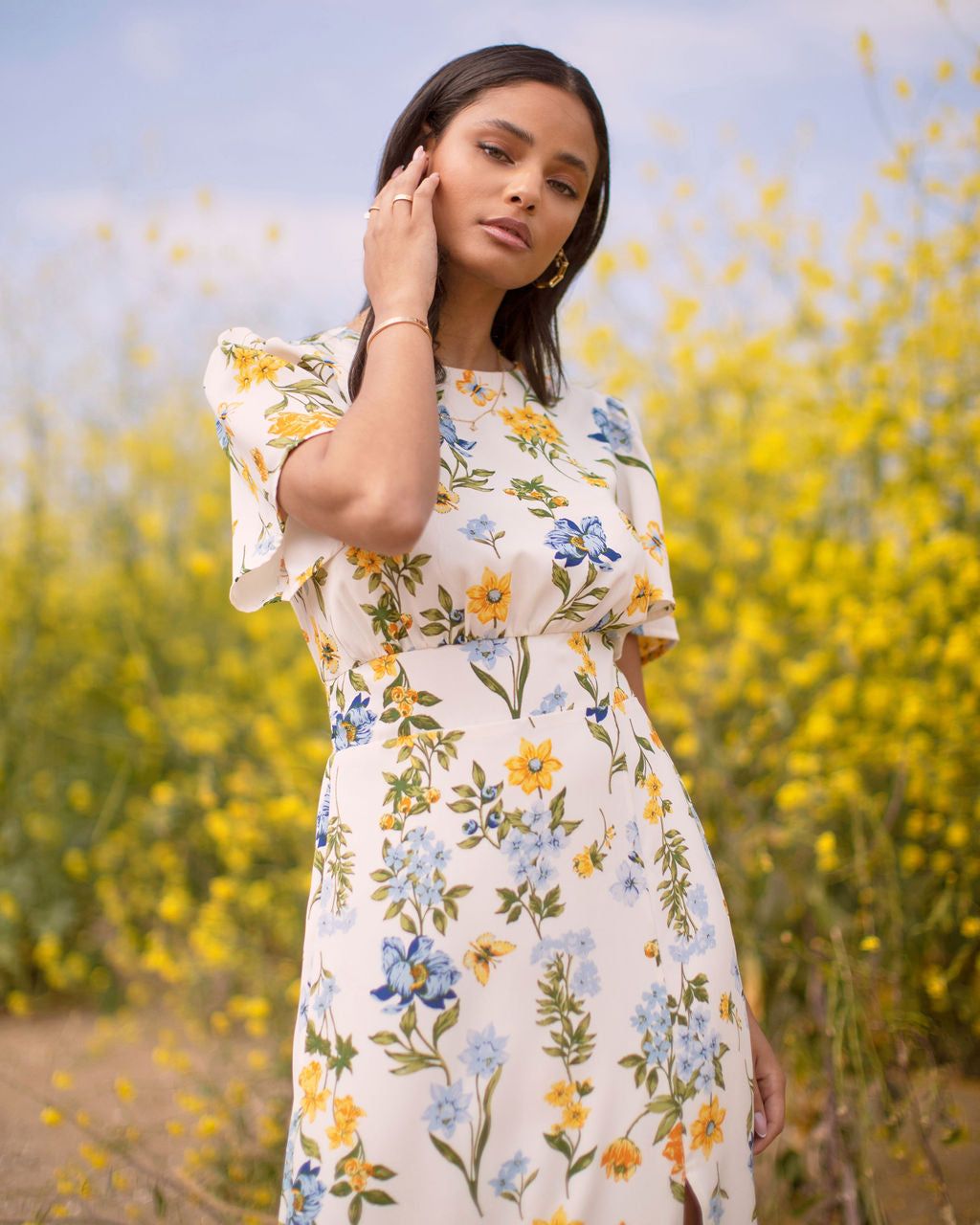 Garden Of Butterflies Slit Midi Dress - White - FINAL SALE sold by Vici product image thumbnail 5