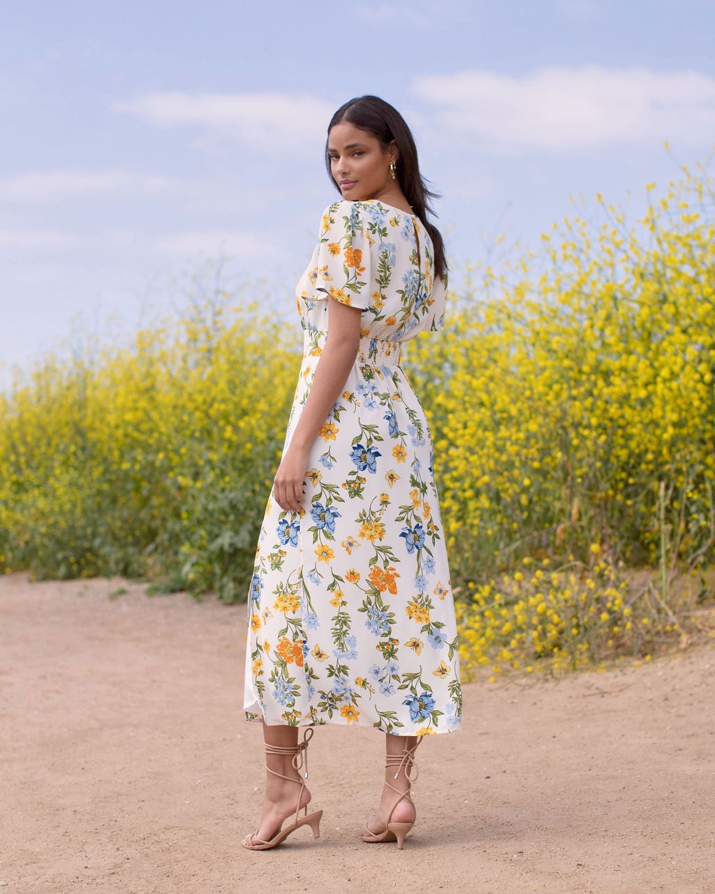 Garden Of Butterflies Slit Midi Dress - White - FINAL SALE sold by Vici product image thumbnail 3