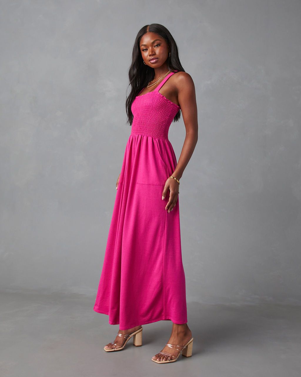 Mattea Smocked Pocketed Jumpsuit - Hot Pink - FINAL SALE sold by Vici product image thumbnail 4