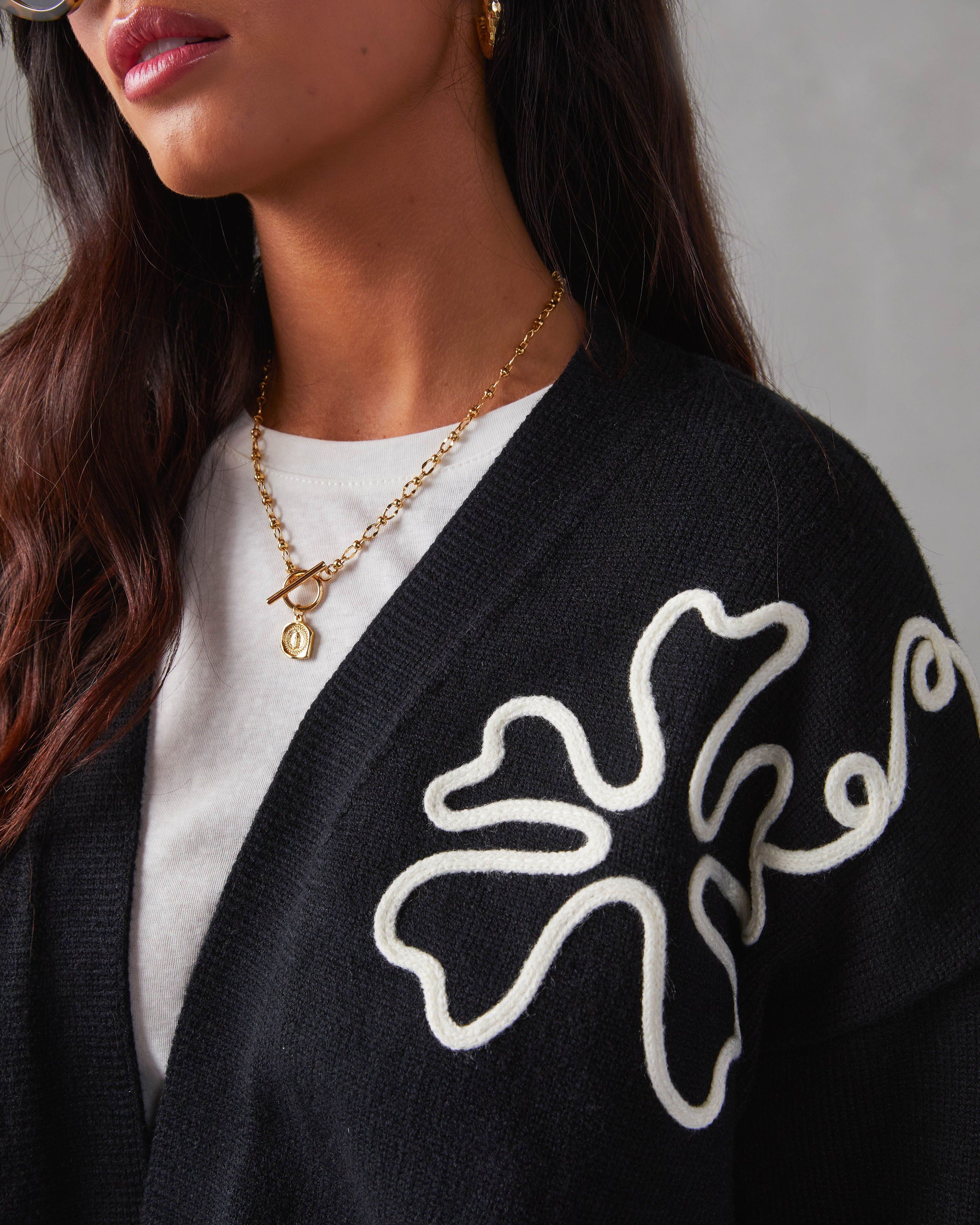 Wisteria Oversized Floral Stitch Cardigan - Black sold by Vici product image thumbnail 5