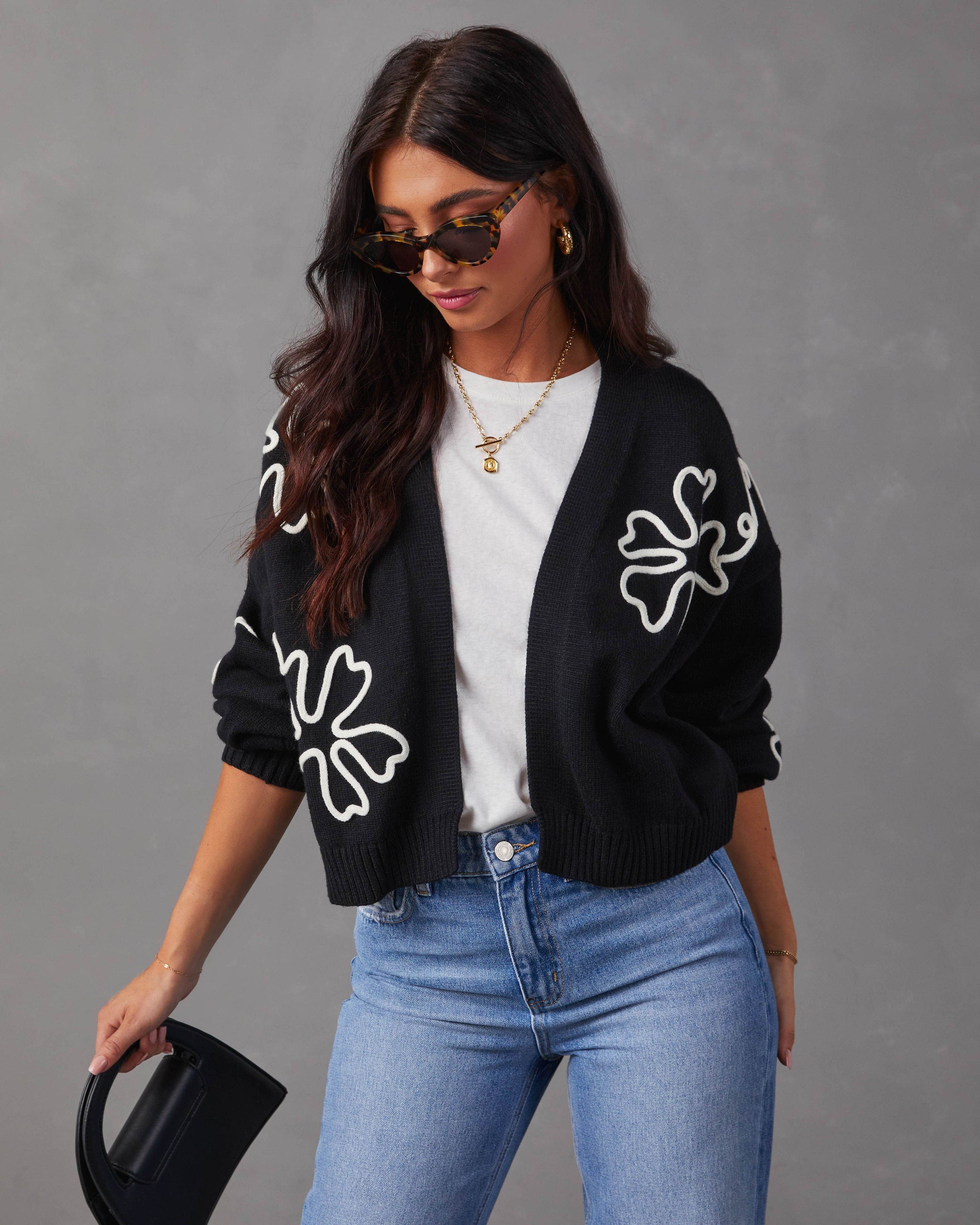 Wisteria Oversized Floral Stitch Cardigan - Black sold by Vici product image thumbnail 2
