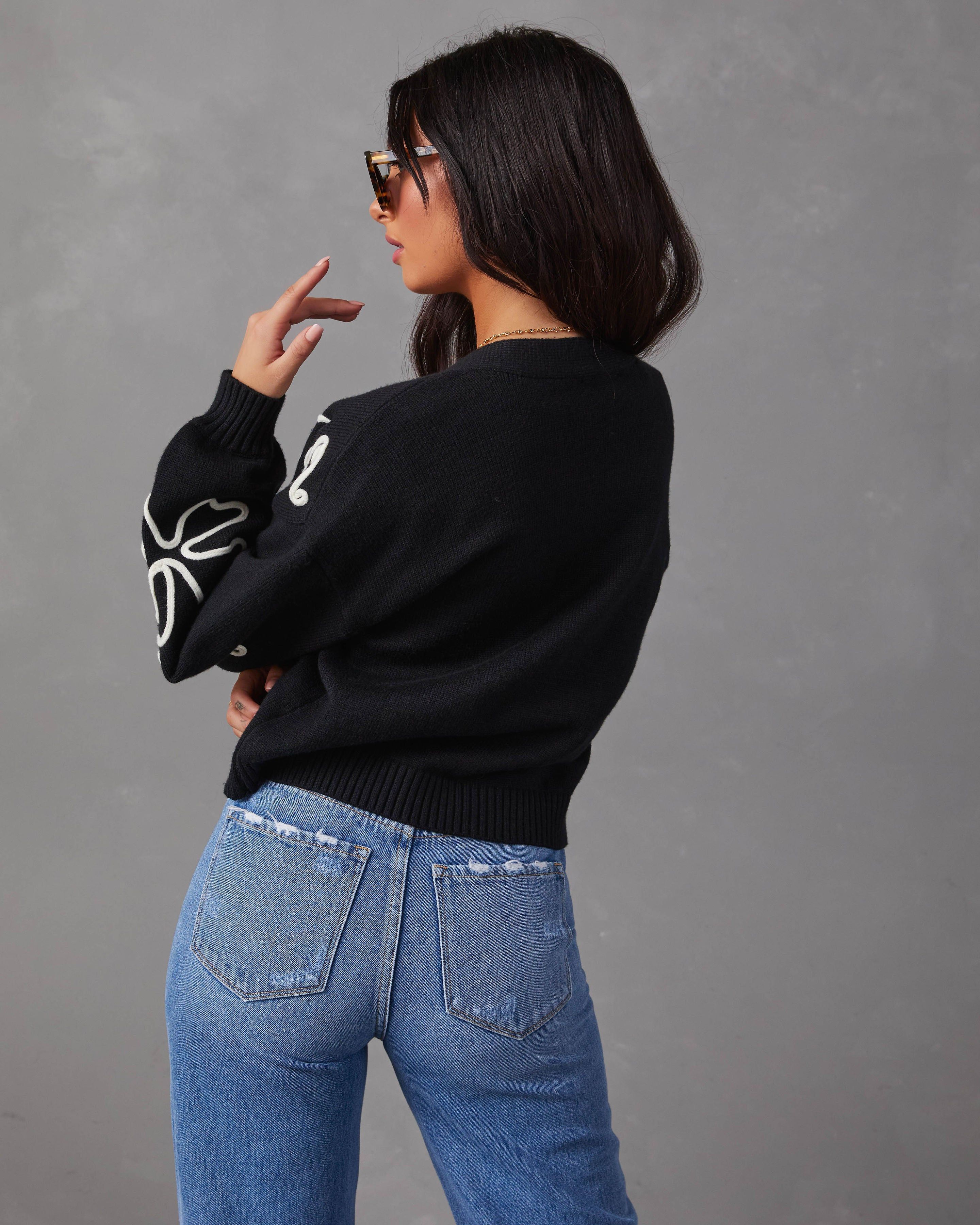 Wisteria Oversized Floral Stitch Cardigan - Black sold by Vici product image thumbnail 4