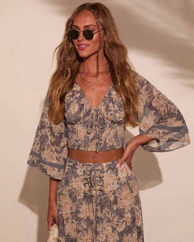 Moonlit Bloom Bust Tie Peasant Top sold by Vici