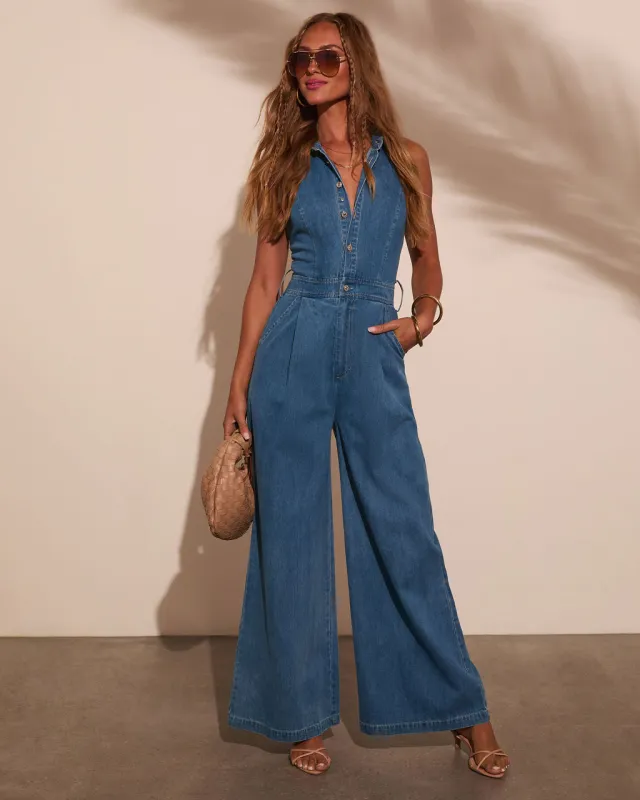 Earthkissed Denim Halter Jumpsuit sold by Vici
