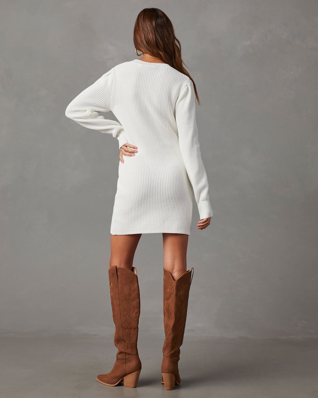 Getting Cozy Knit Sweater Dress - White sold by Vici product image thumbnail 4