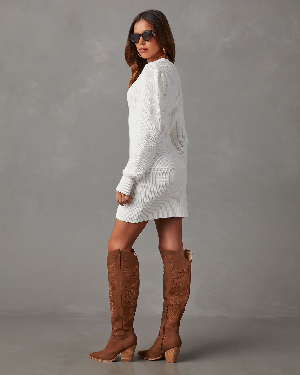 Getting Cozy Knit Sweater Dress - White sold by Vici product image thumbnail 6