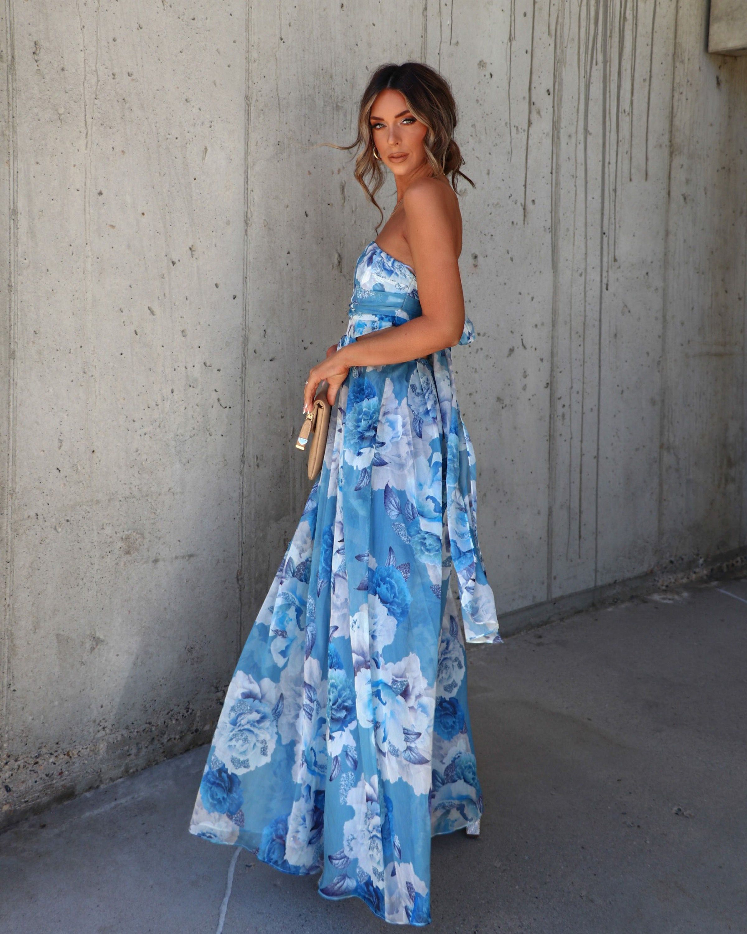 Savina Strapless Floral Maxi Dress - Blue sold by Vici product image thumbnail 2