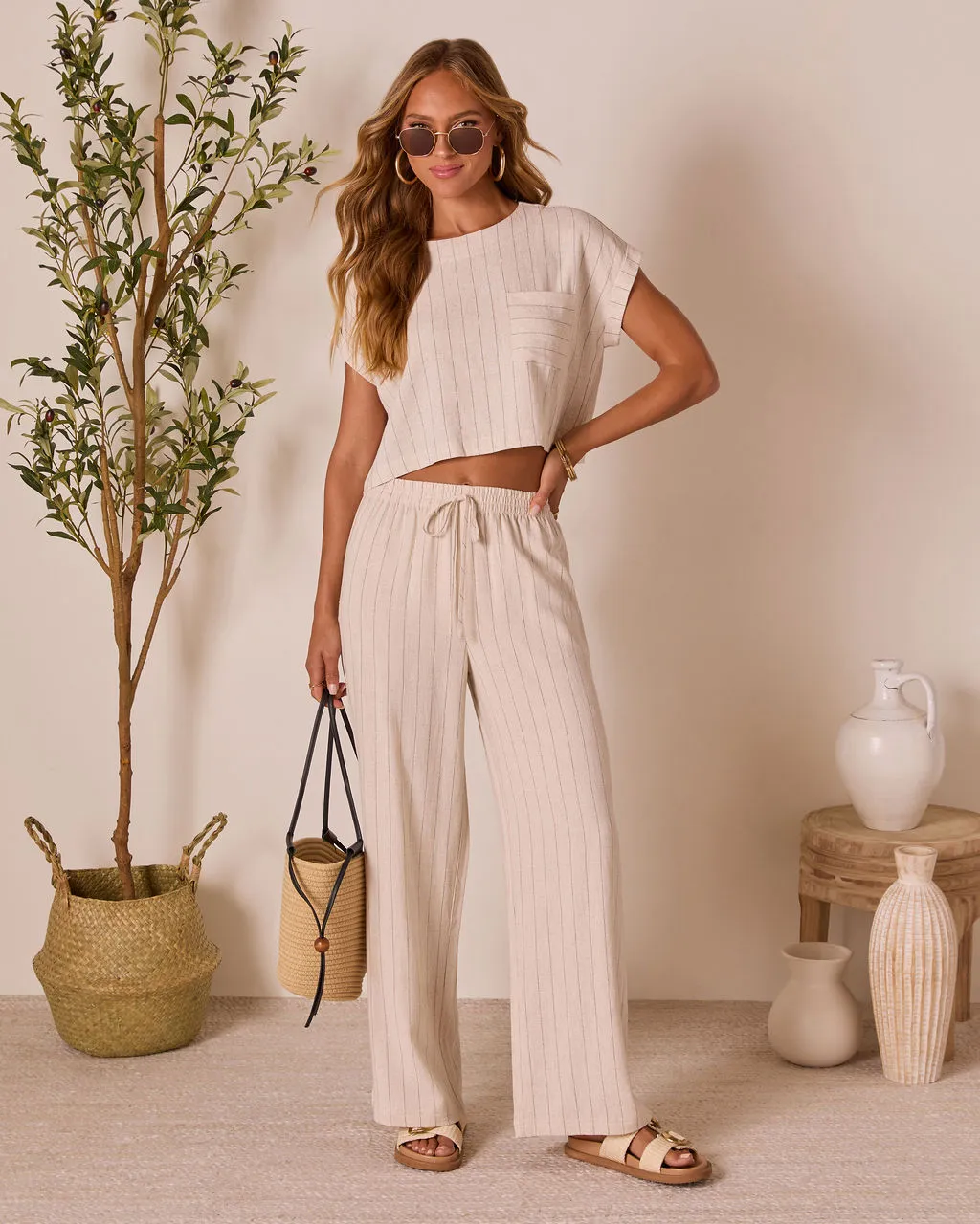 Tippie Linen Pinstripe Top sold by Vici