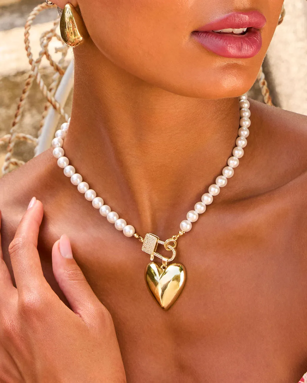 You Are Loved Heart Pendant Pearl Necklace sold by Vici