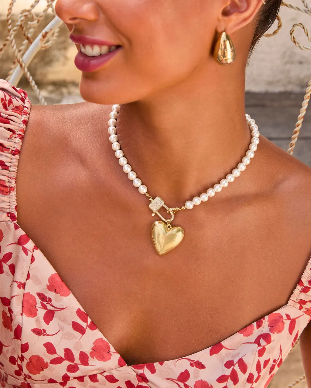 You Are Loved Heart Pendant Pearl Necklace sold by Vici product image thumbnail 4