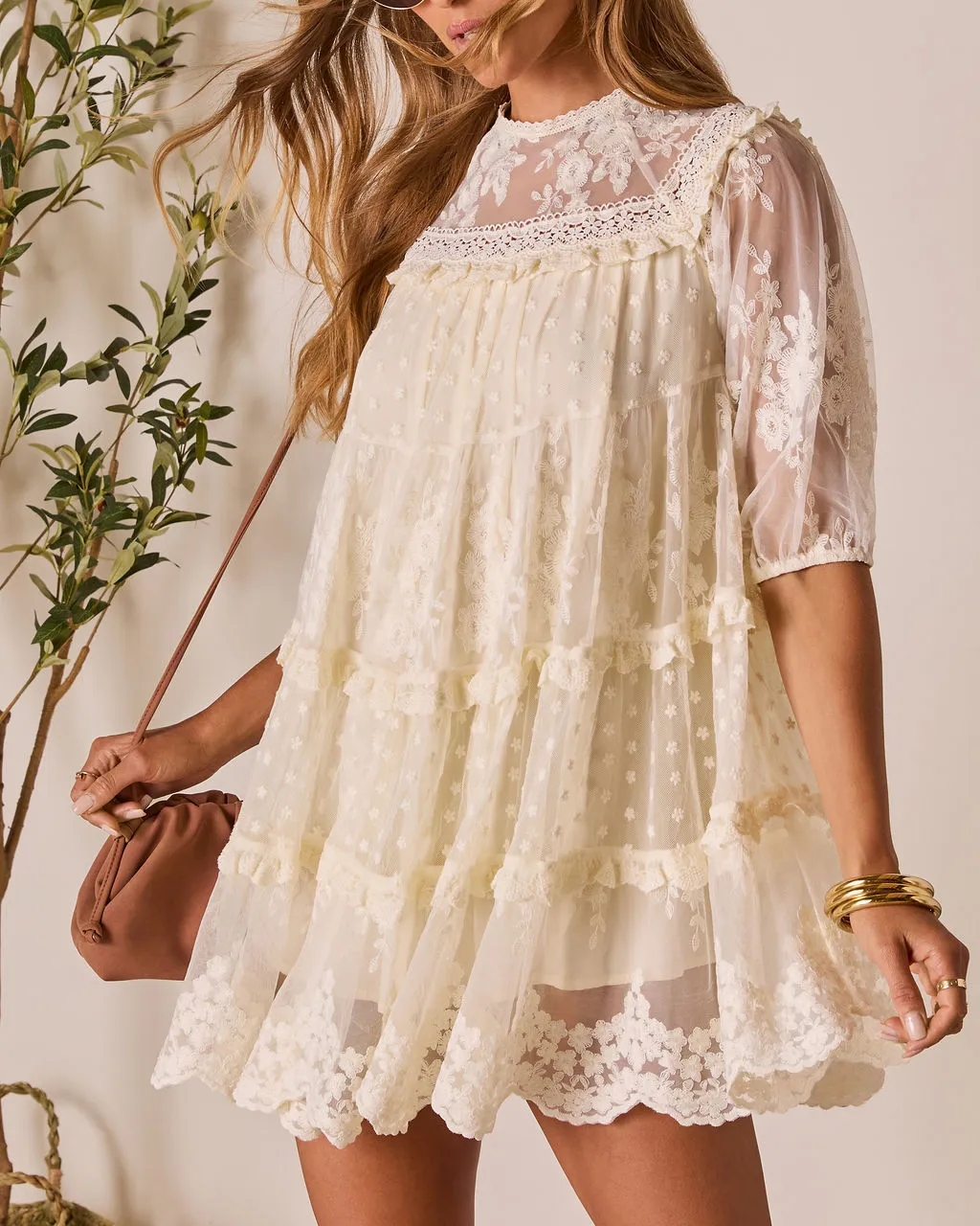 Morning Bliss Lace Mini Dress sold by Vici