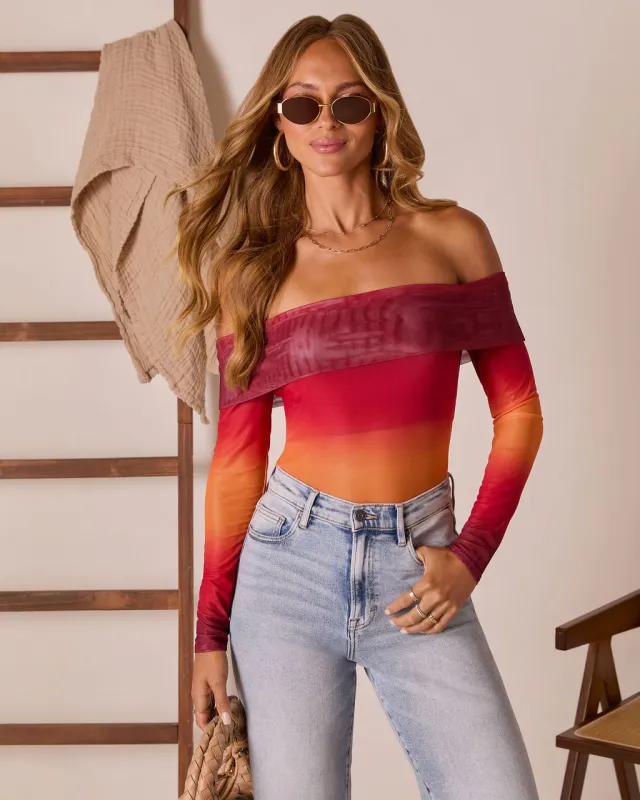 First Kiss Off The Shoulder Ombre Top sold by Vici