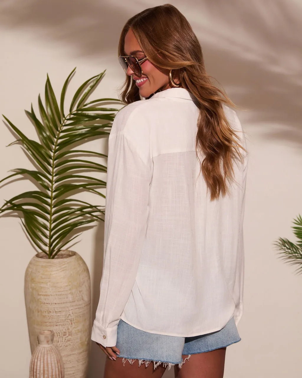 Palm Ritual Embroidered Linen Button Down Top sold by Vici product image thumbnail 4