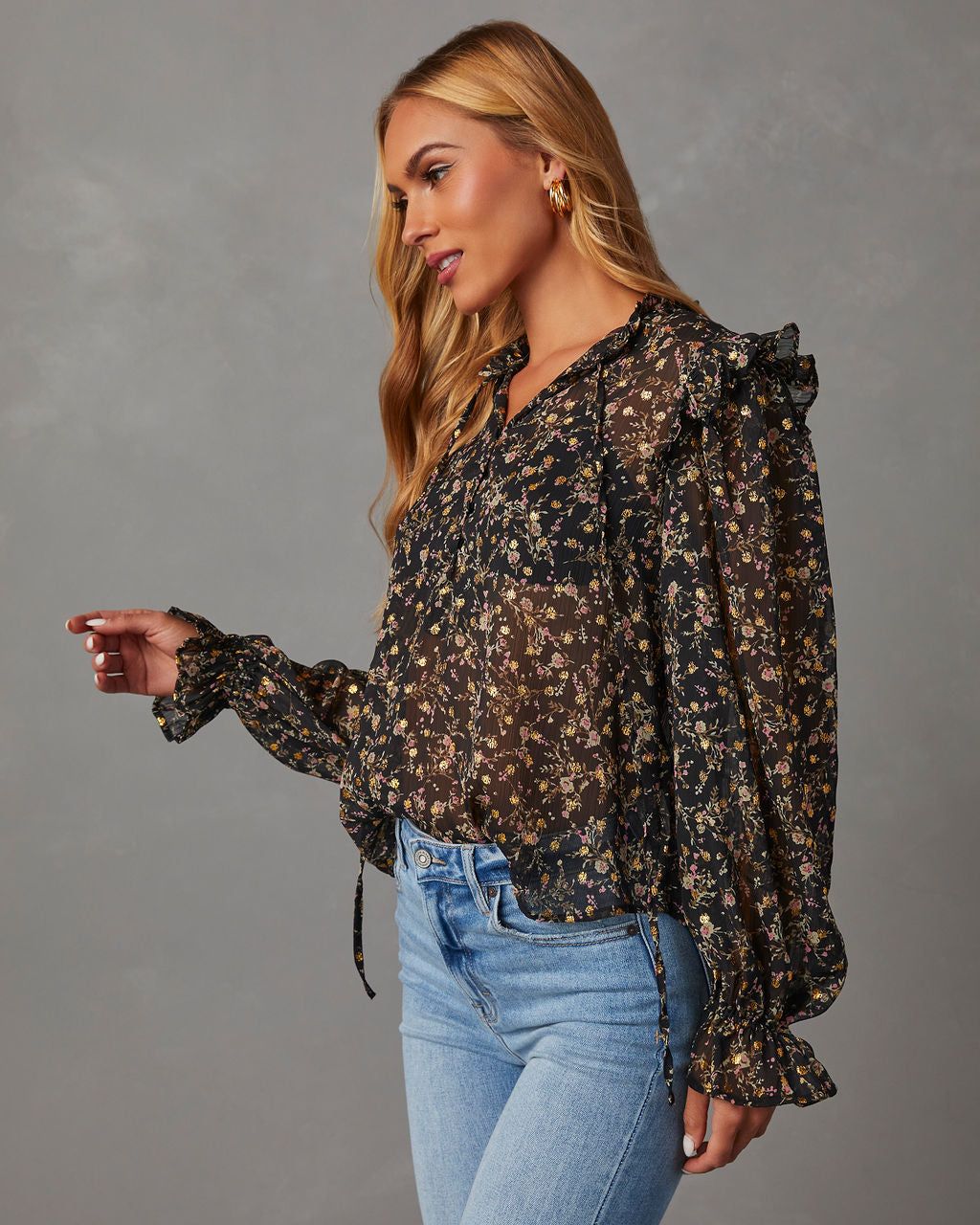 Ditsy Floral Ruffle Trim Blouse sold by Vici product image thumbnail 5