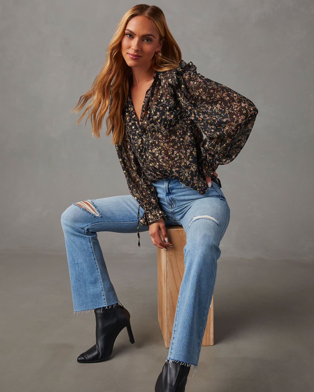 Ditsy Floral Ruffle Trim Blouse sold by Vici