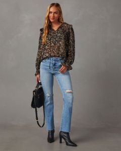 Ditsy Floral Ruffle Trim Blouse sold by Vici