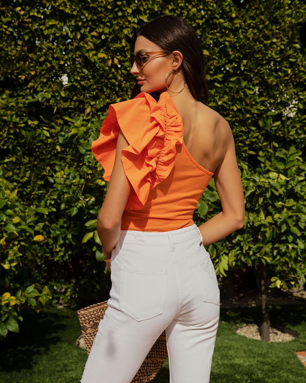 Statement Maker Ribbed One Shoulder Ruffle Bodysuit - Orange - FINAL SALE sold by Vici product image thumbnail 4