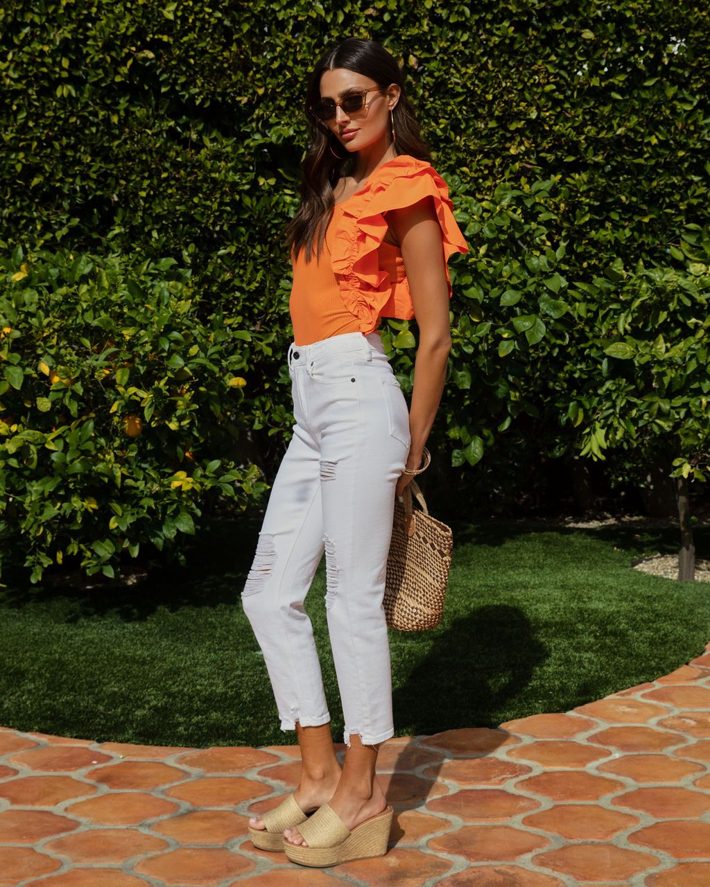 Statement Maker Ribbed One Shoulder Ruffle Bodysuit - Orange - FINAL SALE sold by Vici product image thumbnail 5