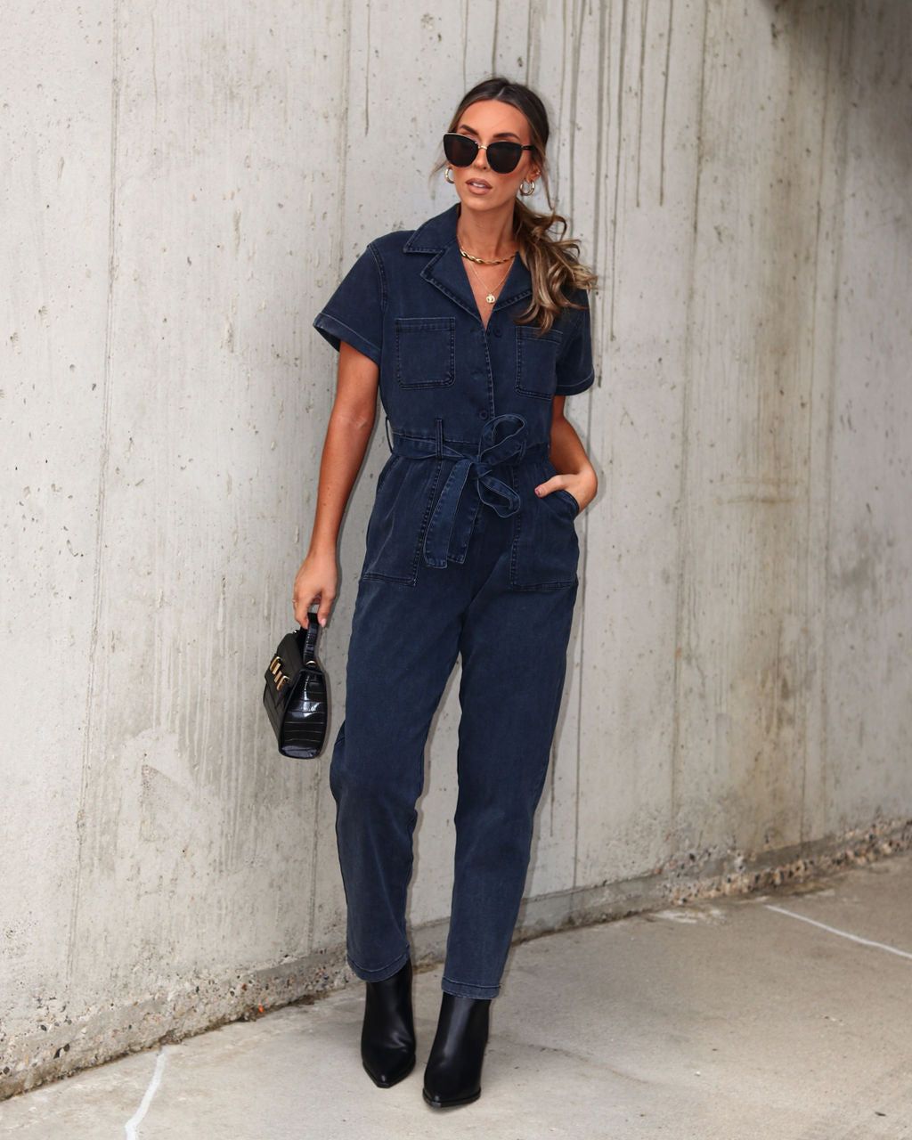 Nevada Cotton Blend Pocketed Jumpsuit sold by Vici