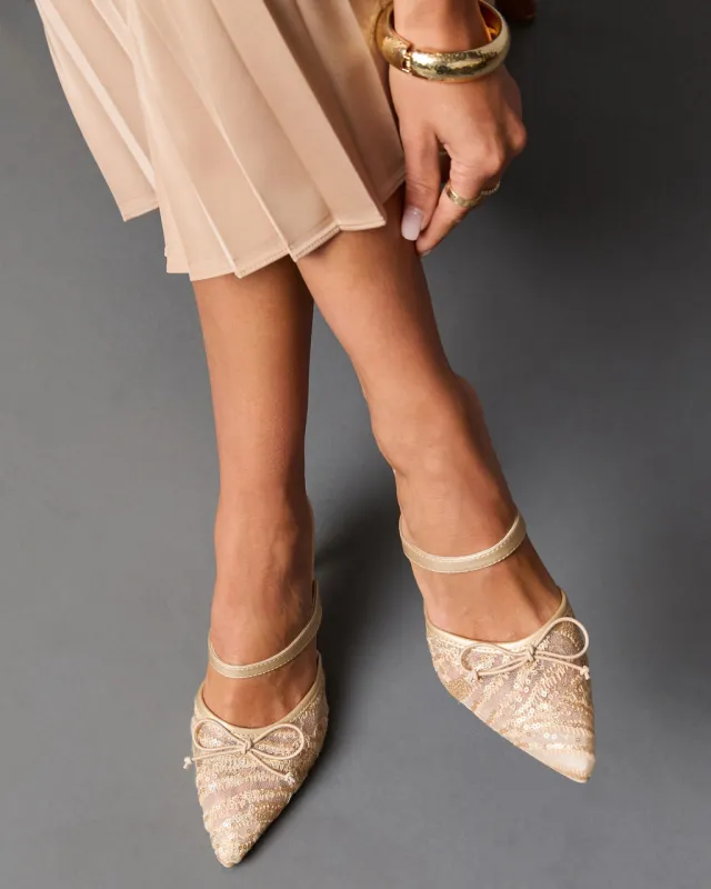 Chiclet Sequin Lace Heeled Mules sold by Vici