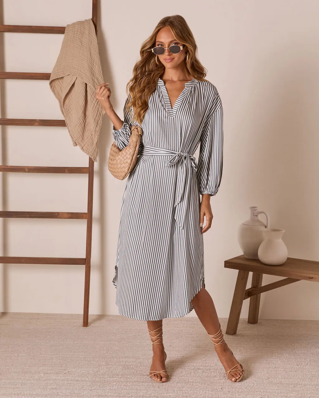 Midsummers Day Waist Tie Midi Shirt Dress sold by Vici