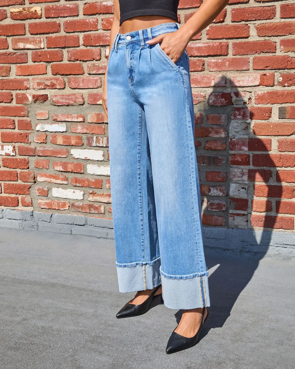 Wanderblues Stretch Cuffed Wide Leg Jeans sold by Vici product image thumbnail 3