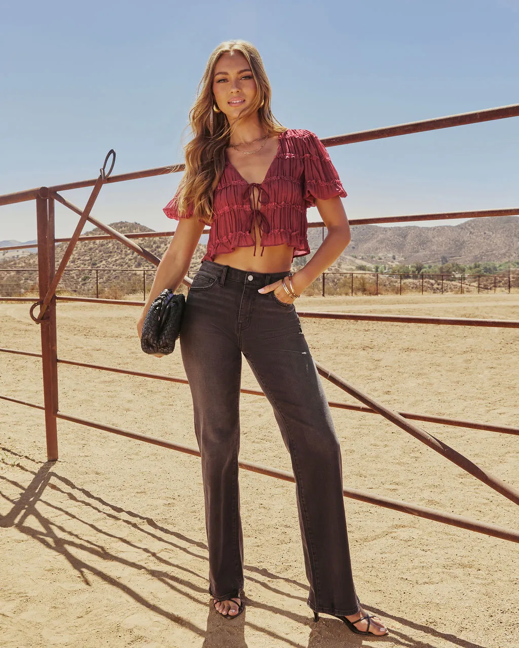 Aaliyah Stretch High Rise Flare Jeans sold by Vici product image thumbnail 5