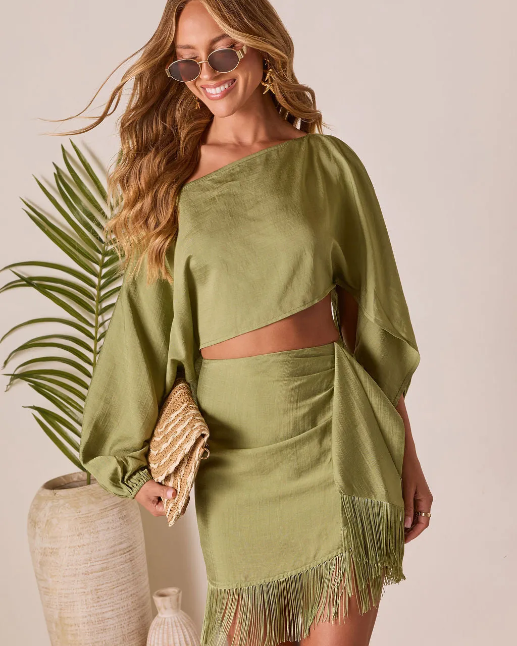 Caelia Wrap Fringe Mini Skirt sold by Vici product image thumbnail 5