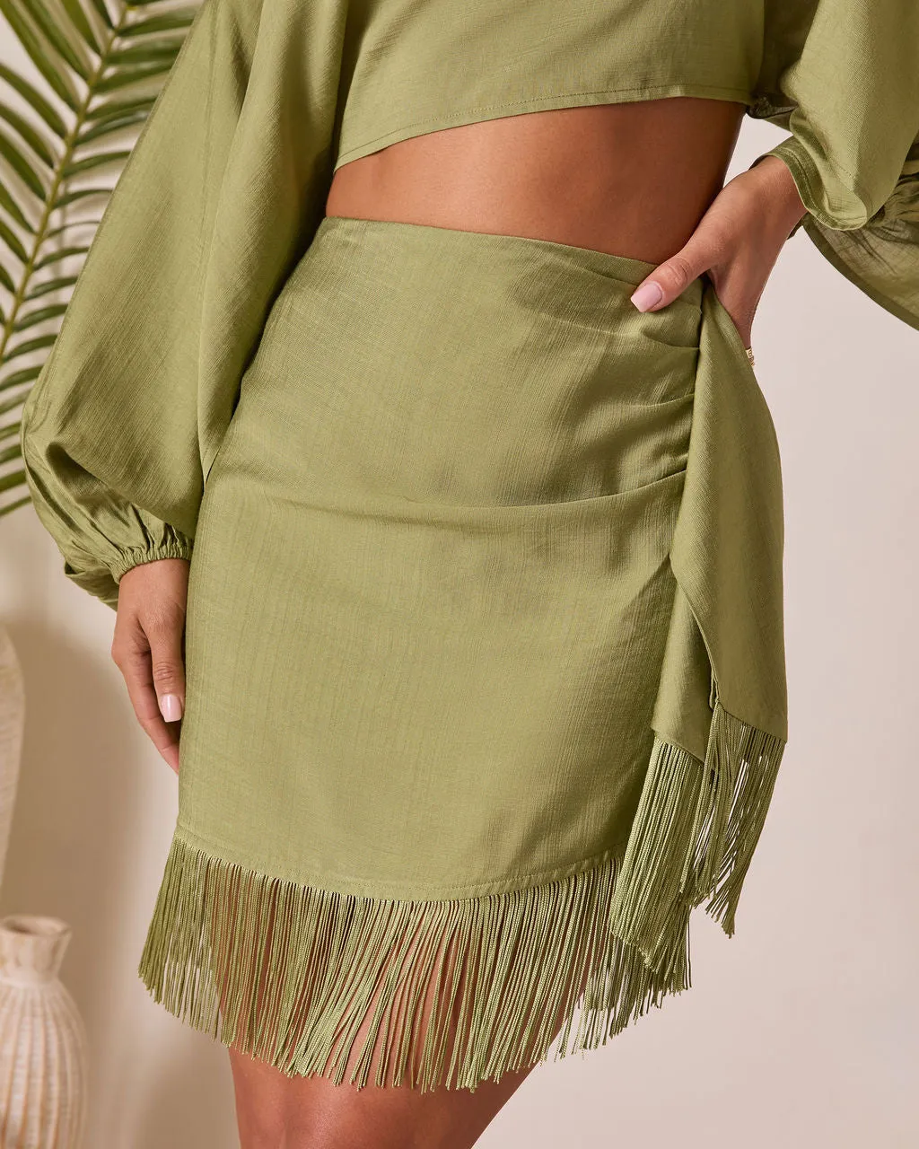 Caelia Wrap Fringe Mini Skirt sold by Vici product image thumbnail 3