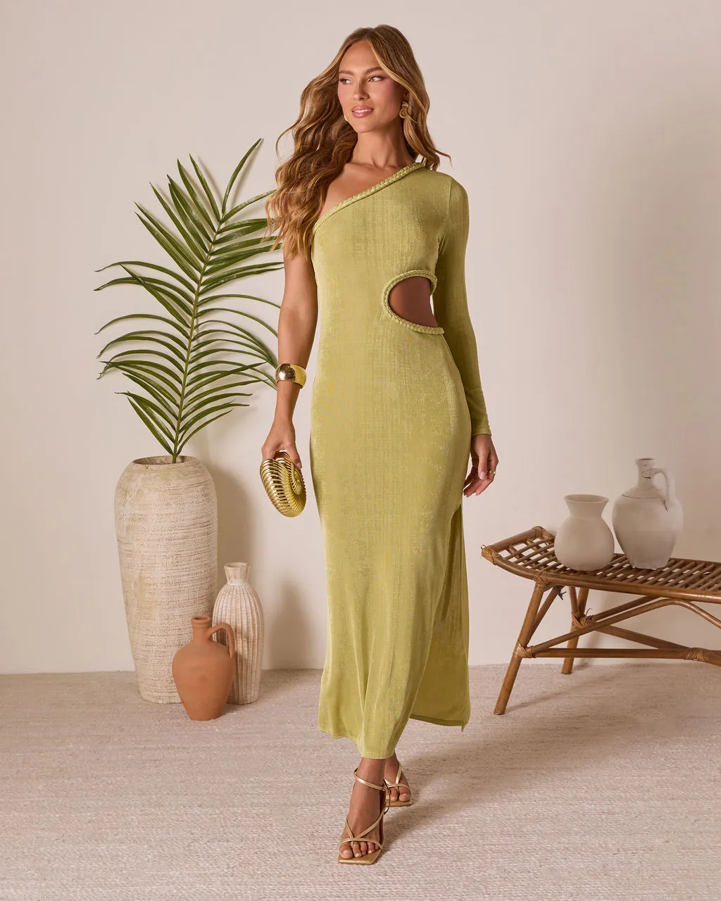 Marek One Shoulder Cutout Midi Dress sold by Vici