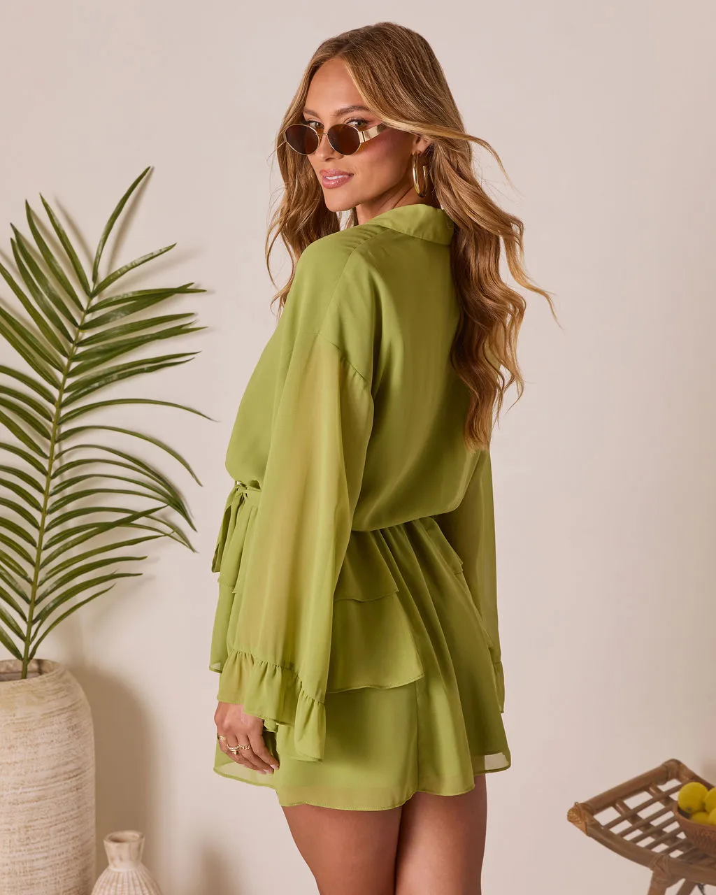 Odessi Tiered Waist Tie Mini Dress sold by Vici product image thumbnail 4