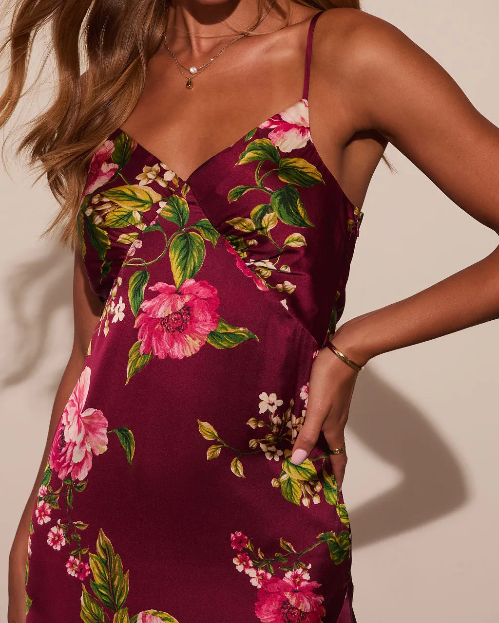 Just Go With It Satin Slit Midi Dress sold by Vici product image thumbnail 5