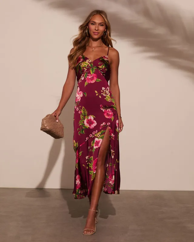 Just Go With It Satin Slit Midi Dress sold by Vici