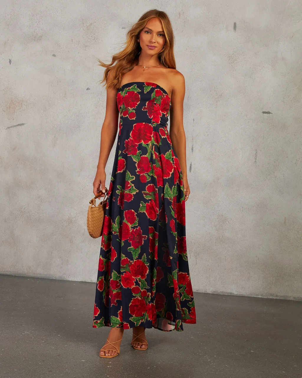Getaway Garden Strapless Floral Print Maxi Dress sold by Vici
