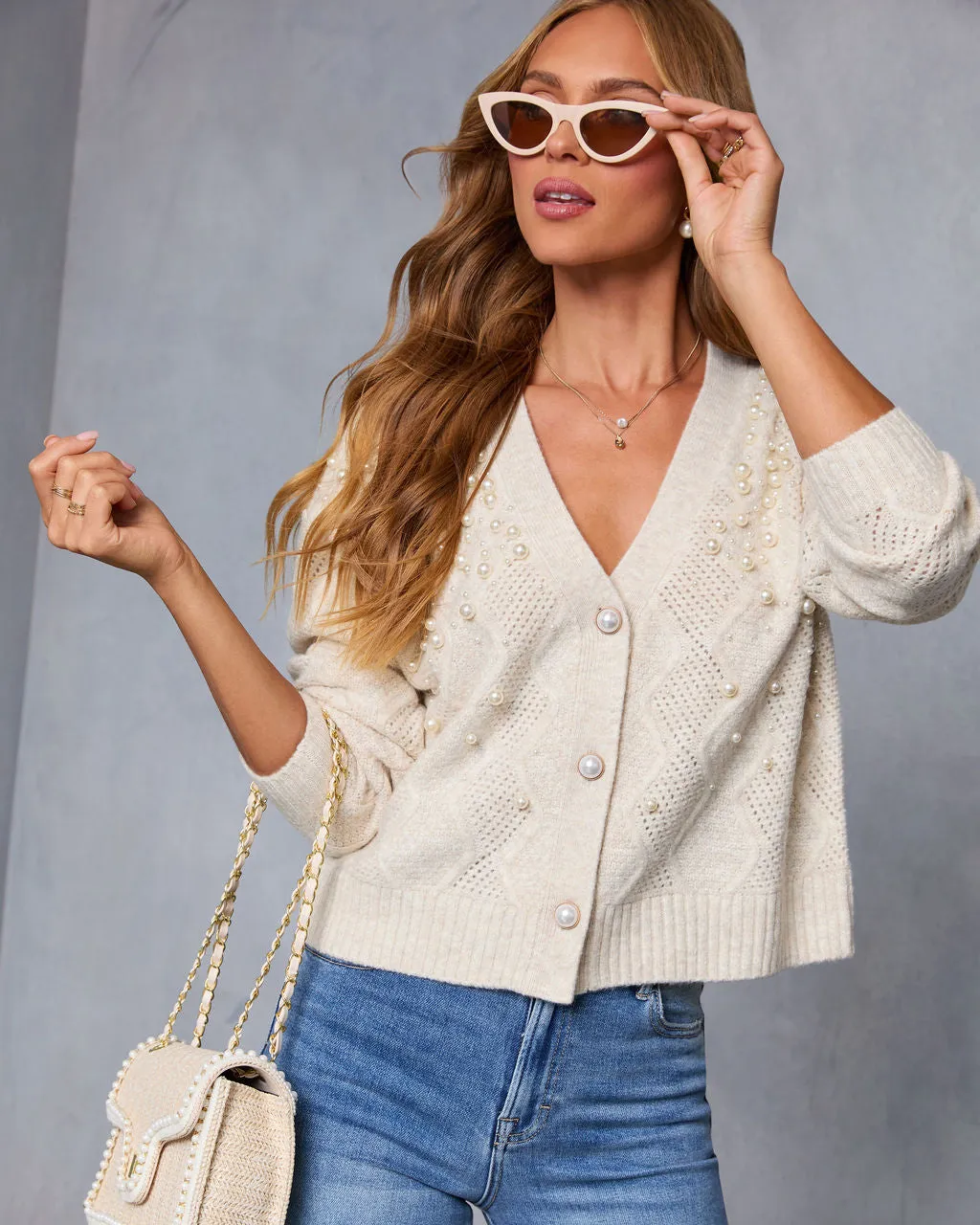 Blaklie Pearl Embellished Cardigan sold by Vici product image thumbnail 5