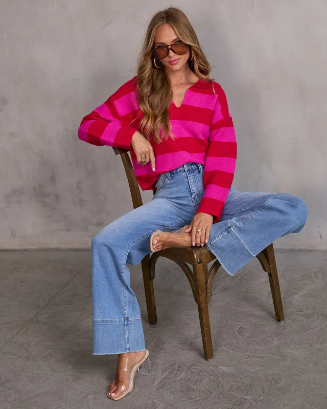 Violette Striped Collared Sweater sold by Vici