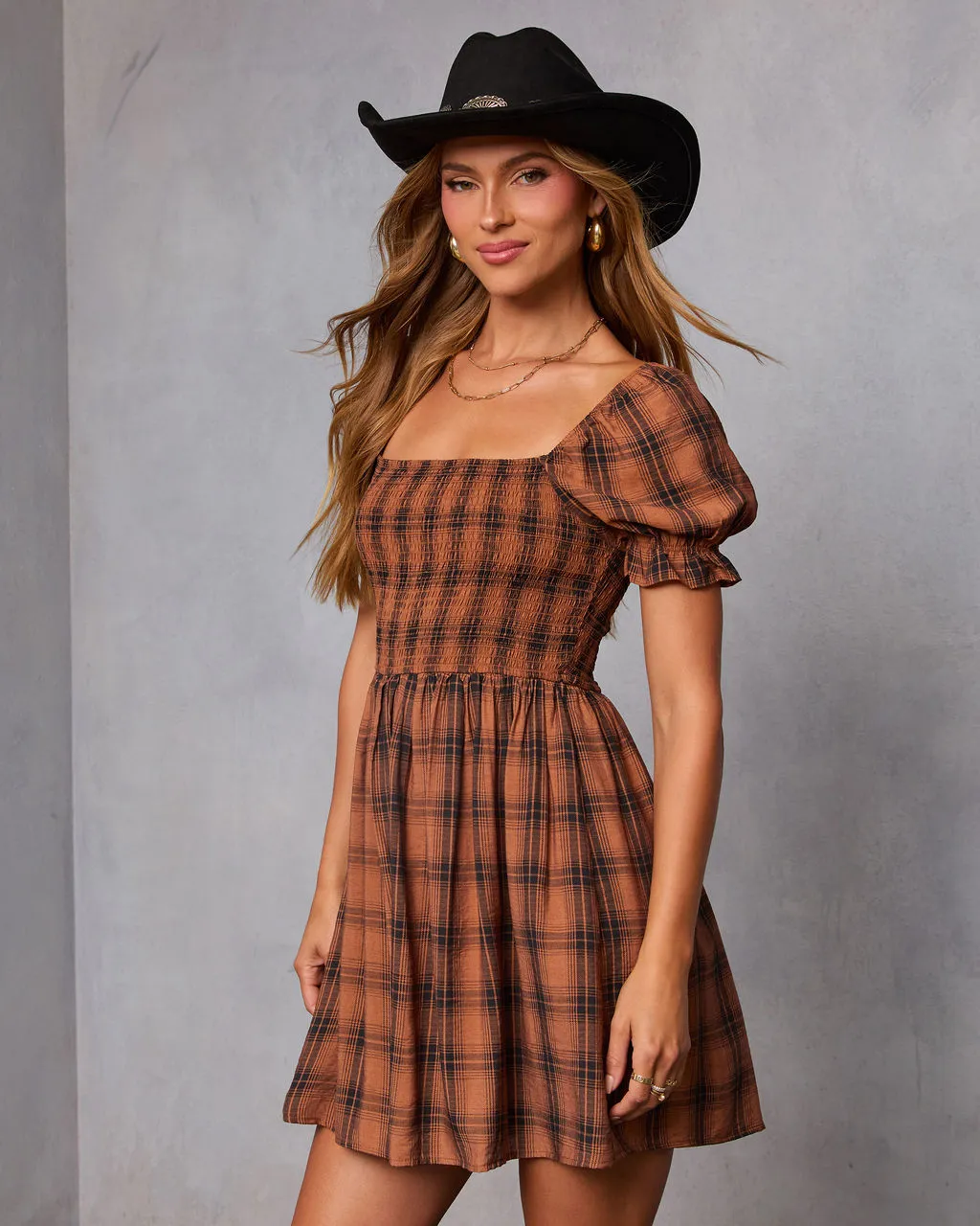 Heritage Plaid Smocked Mini Dress sold by Vici product image thumbnail 3