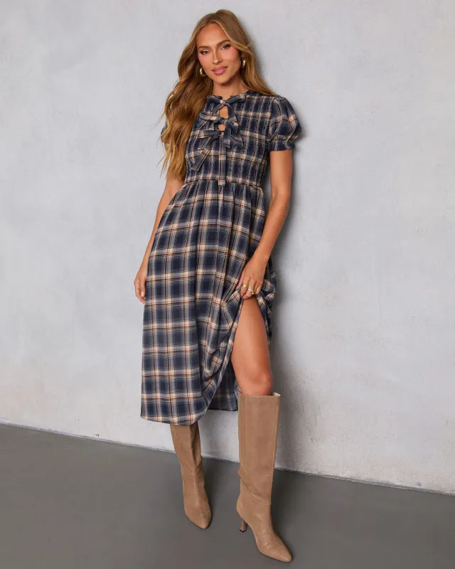 Charlisa Plaid Puff Sleeve Midi Dress sold by Vici