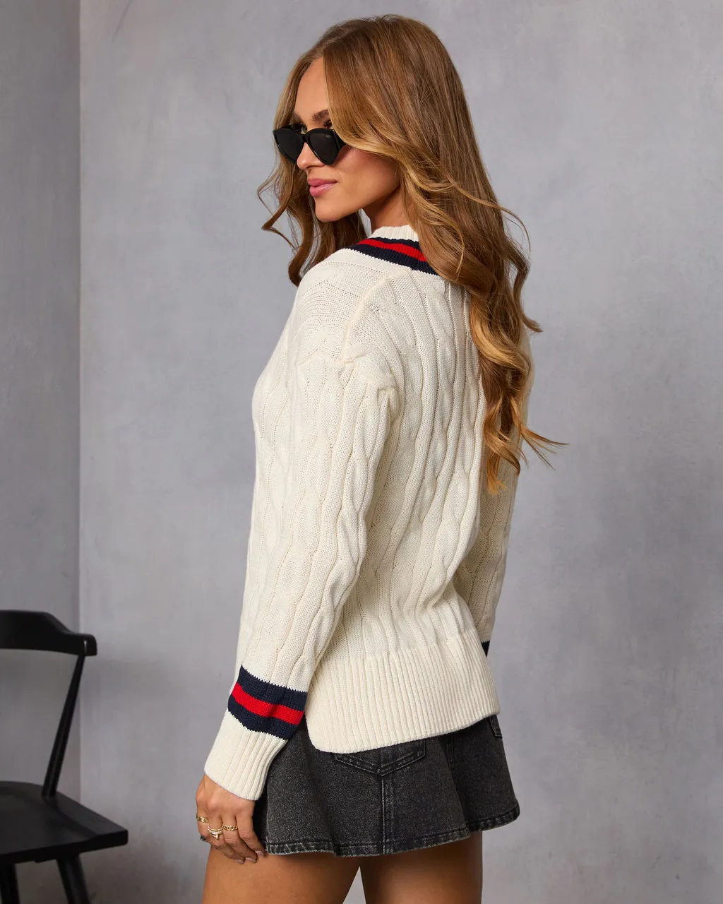 Moonlit Varsity Cable Knit Sweater sold by Vici product image thumbnail 4